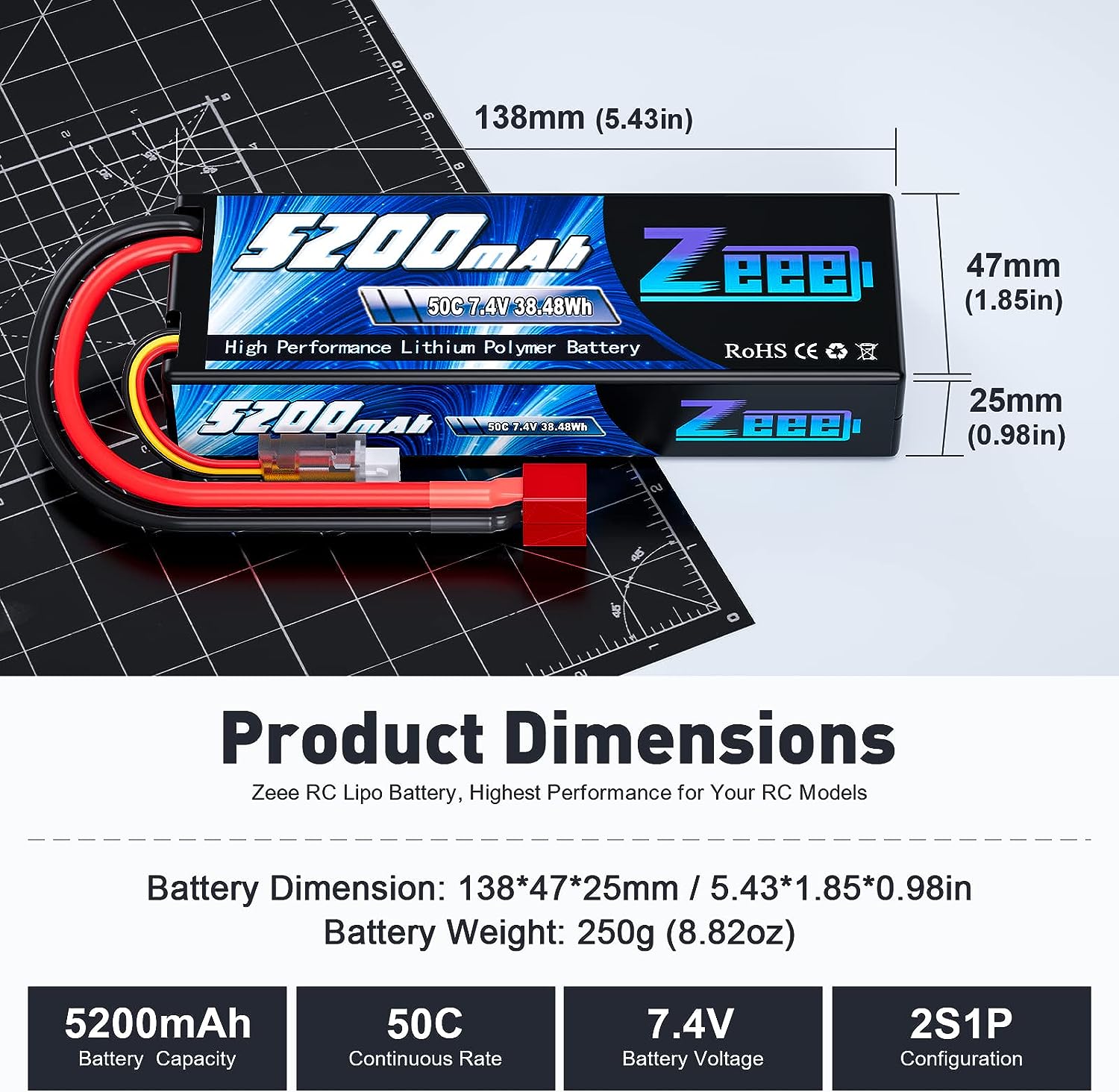 Zeee 5200mAh 2S RC Lipo batter - Drone Rc Boat avis et prix
