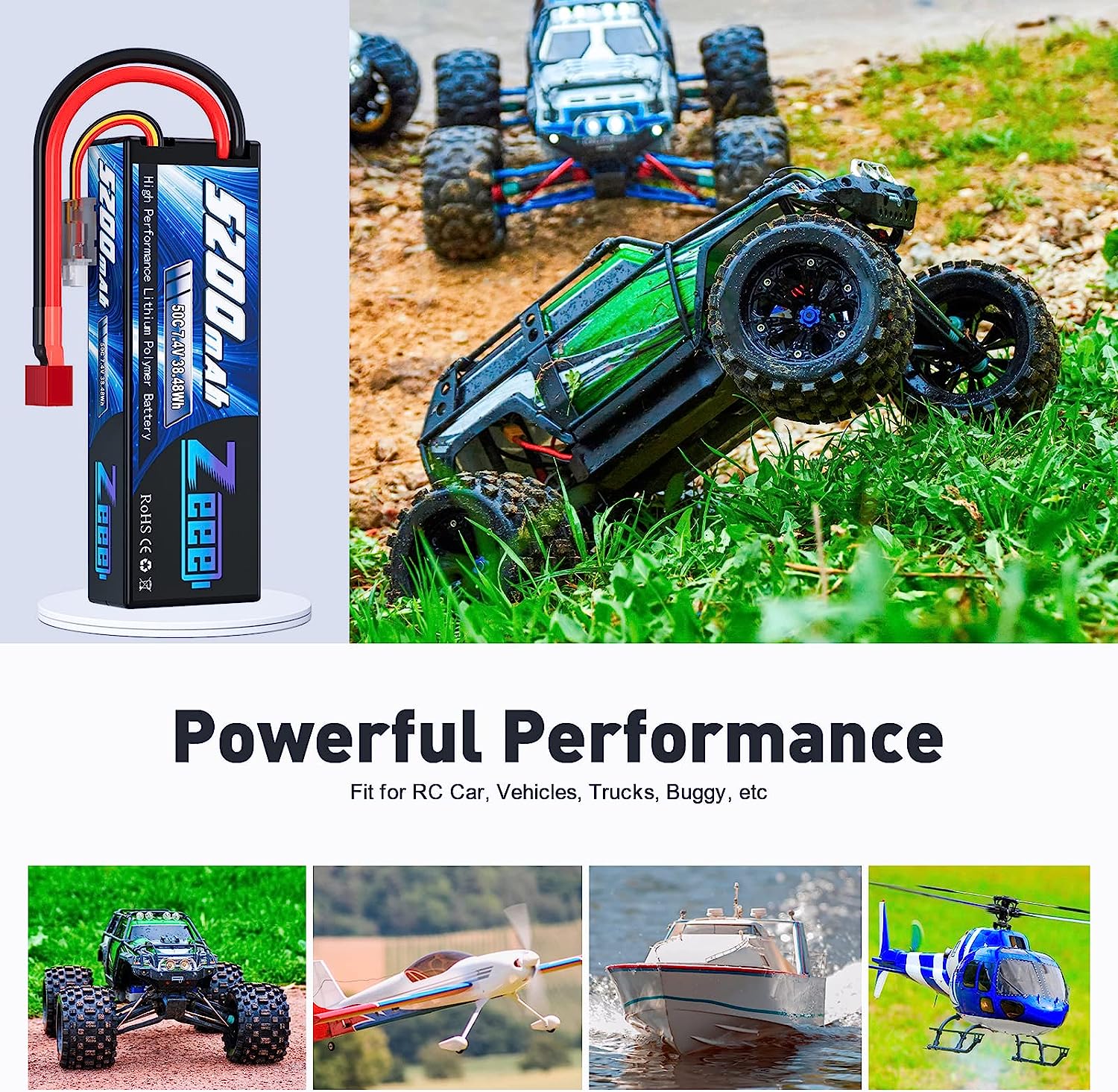 Zeee 5200mAh 2S RC Lipo batter - Drone Rc Boat avis et prix