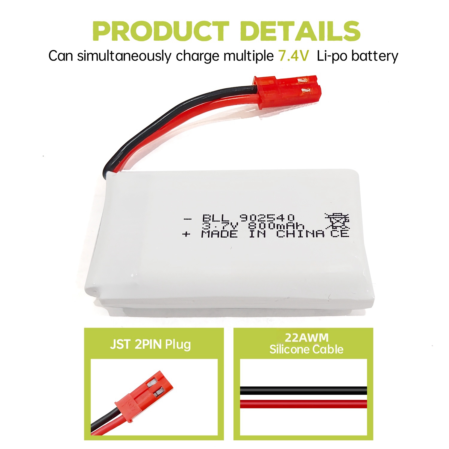 Batterie Lipo 3.7V 800mAh avec - Drone Mjx Rc avis et prix